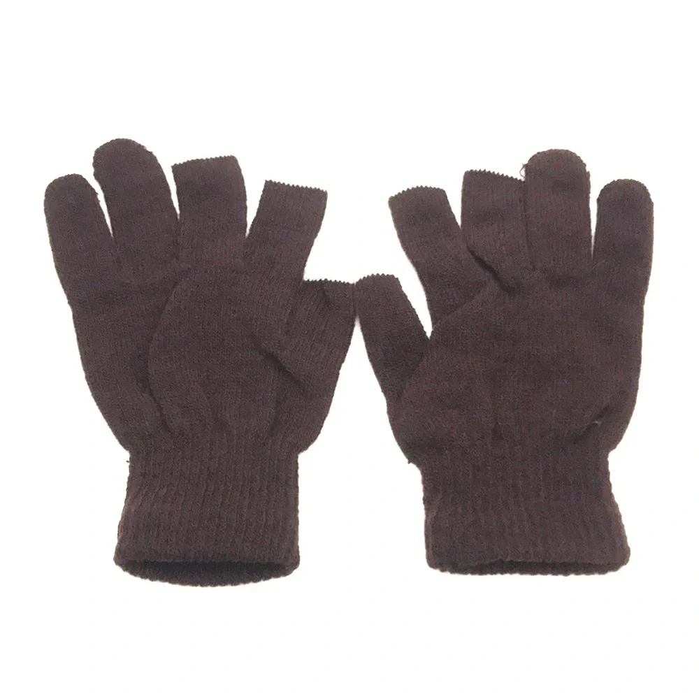 Brown Touch Screen Knit Gloves